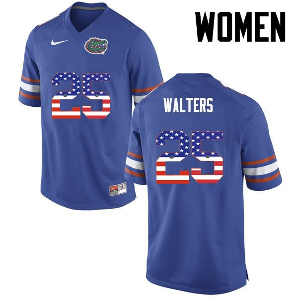 Women's NCAA Florida Gators Brady Walters #25 Stitched Authentic USA Flag Fashion Nike Blue College Football Jersey FLS6365CV